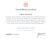 a social media certificate for clare campbell