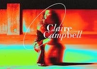 a woman in a black dress with the words claire campbell