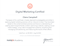 a digital marketing certificate for claire campbell